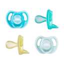 Tommee Tippee Ultra-Light Silicone Pacifier, 6-18 Months, Symmetrical One-Piece Design, BPA-Free Silicone Binkies, Blue/Green/Yellow, Pack of 4