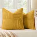 MIULEE Mustard Yellow Corduroy Pillow Covers Pack of 2 Boho Decorative Spliced Throw Pillow Covers Soft Solid Couch Pillowcases Cross Patchwork Textured Covers for Living Room Bed Sofa 18x18 inch