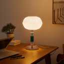  Milk White Glass Shade Table Lamp Modern Metal Desk Lamp with Plug Cord Switch for Bedroom Living Room