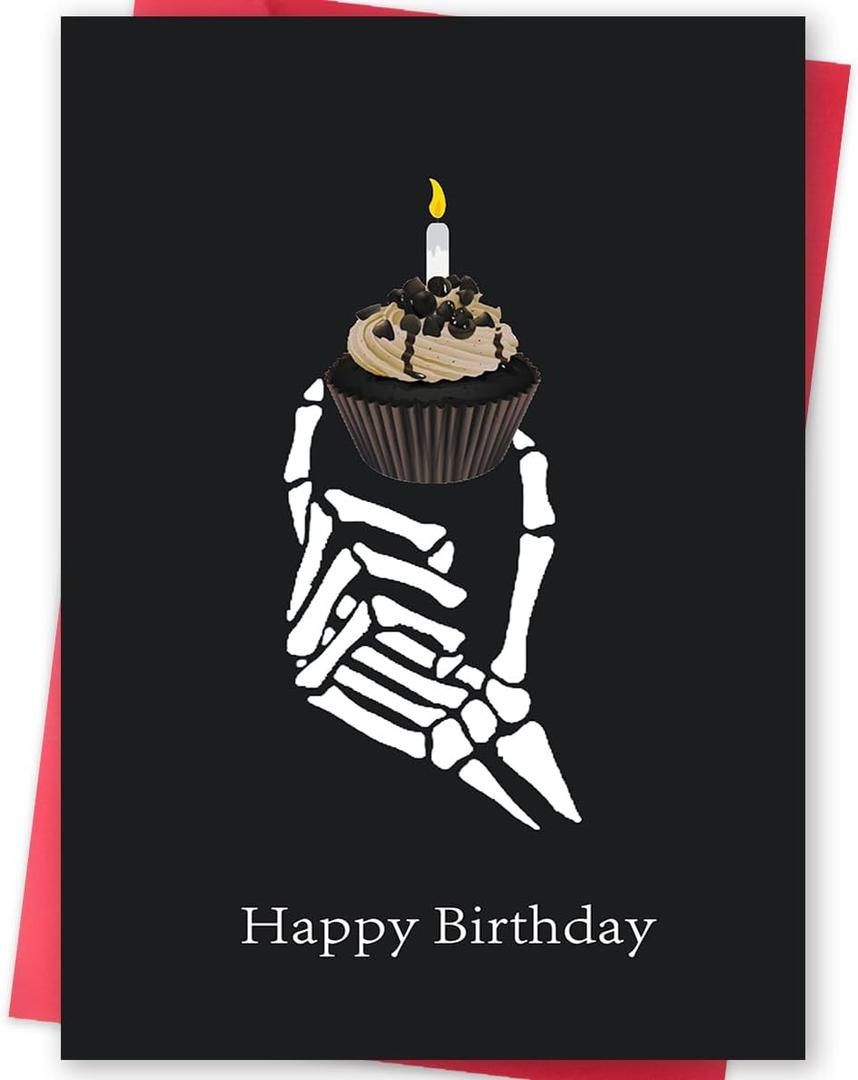 5 x Ziwen Rude Birthday Cupcake Card, Funny Gothic Day Gifts for Her Him, Happy Birthday Card for Men Women, Bday Cupcake Skeleton Gothic Card, Dirty Black Skeleton Birthday Day Gifts for Husband Wife 