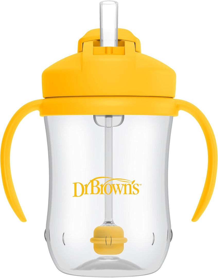 Dr. Brown's Milestones Baby's First Straw Cup, Training Cup with Weighted Straw, 9oz/270mL, Vintage Yellow, BPA Free, 6m+
