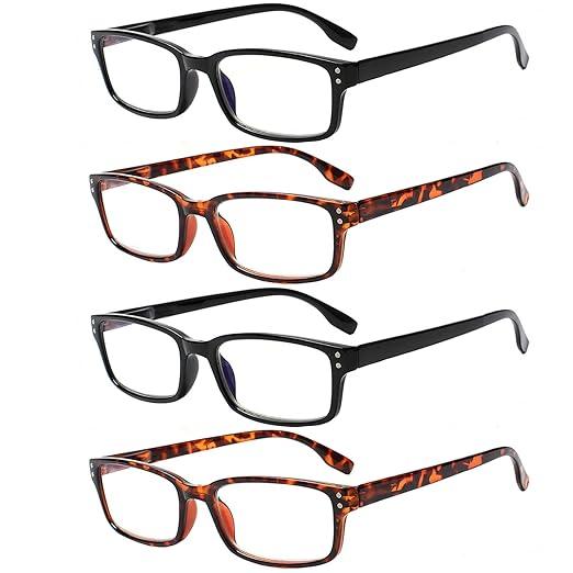 Large Reading Glasses +4.5 Oversized Square Men Readers 4 Pack,Comfort Lightweight Eyeglasses Flexible Spring Hinge (4 Mix Color)