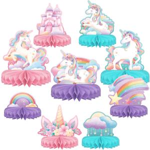 Unicorn Birthday Party Supplies Set - Rainbow Table Decorations with Honeycomb Centerpiece for Unicorn Party Decorations