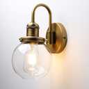 Industrial Vintage Gooseneck Wall Sconce 1-Light with 5.9 Round Clear Glass Globe Shade Indoor Wall Mounted Lamp Fixture (Brass)