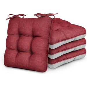 Love's cabin Memory Foam Chair Cushions Set of 4, 15.5"x15.5"x3.5" Indoor & Outdoor Seat Pads for Dining, Kitchen, Office, Patio Chairs - Burgundy