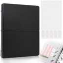 Dajino Refillable A5 Binder 6 Ring Cover for Planner Budget Journal Notebook Making with 300 PCS Binder Sheet Converter Sticker, Loose Leaf Cover with 25mm Inner Diameter Ring (Smooth-black)