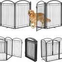 Full Metal Free Standing Dog Gate with Door for Indoor Barriers,144'' Extra Wide 32'' Tall Dog Gate for Doorways,Large Openings,Decks,Freestanding Portable Pet Fence(6 Panels,Black)