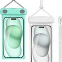 wellhouse Waterproof Phone Pouch, Waterproof Phone Case for iPhone 16 15 14 13 12 Pro Max XS Samsung, IPX8 3D Cellphone Dry Bag Beach Essentials (2 Pack - Duke Green & White7.0, 7 inch)