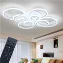 Modern LED Ceiling Light, Dimmable LED Chandelier Flush Mount Ceiling Lights, Remote Control Acrylic Ring Ceiling Lamp Fixture for Living Room Dining Room Bedroom (White, 8 Rings)