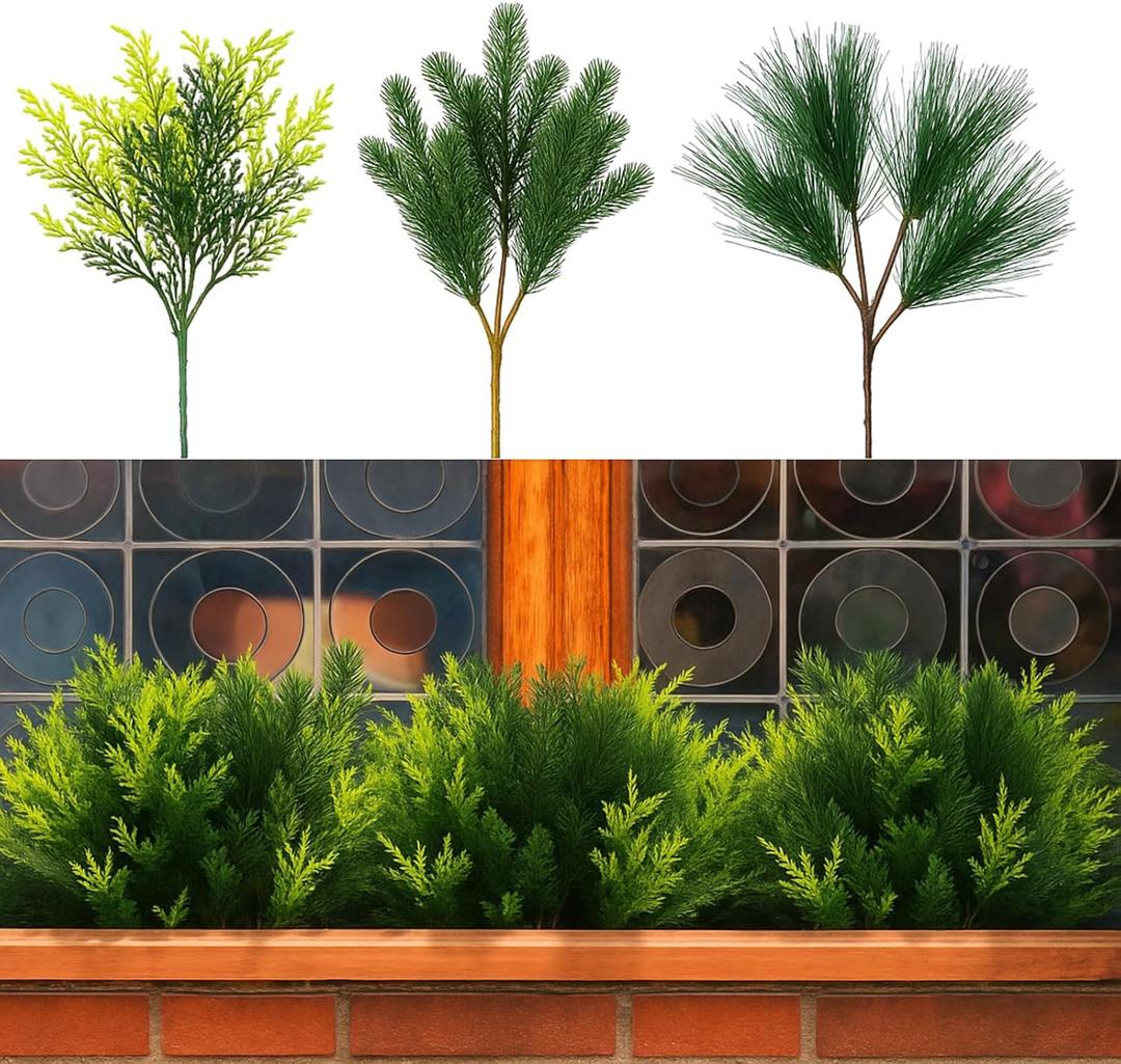 Suncalla 24 Pcs Christmas Artificial Cedar Plant Flower Outdoor 15" Winter Faux Evergreen Plants Christmas Window Box Filler Fake Greenery Pine Branches Stems for Home Garden Path Decorations