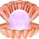 Shell Pearl Beach Themed Night Light, RGB 8 Colors Changing Mood Shell Pearl Lamps, Bedside LED Clamshell Portable Night Lights for Bar (Electroplated Rose Gold)