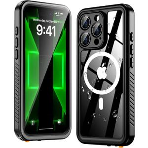 Oterkin Waterproof Case for iPhone 16 Pro Case Compatible with MagSafe, 360 Full Body Rugged 16 Pro Phone Case with Built-in HD Screen & Lens Protector [12FT Military Grade] Case (Black)