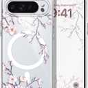 for Google Pixel 10 Pro Case, Support for Magsafe, Slim Hard Clear Magnetic Drop Protective Phone Cover for Pixel 10 Pro 6.3 inch, Plum Blossom
