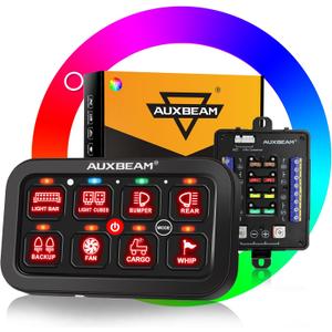 Auxbeam Switch Panel RB80 RGB 8 Gang Switch Panel Auto-Dimmable Multifunction Switch Panel w/Momentary Toggle Pulsed Memory, Aluminum Switch Panel for Truck Boat Car RV Waterproof, (RGB (No APP))