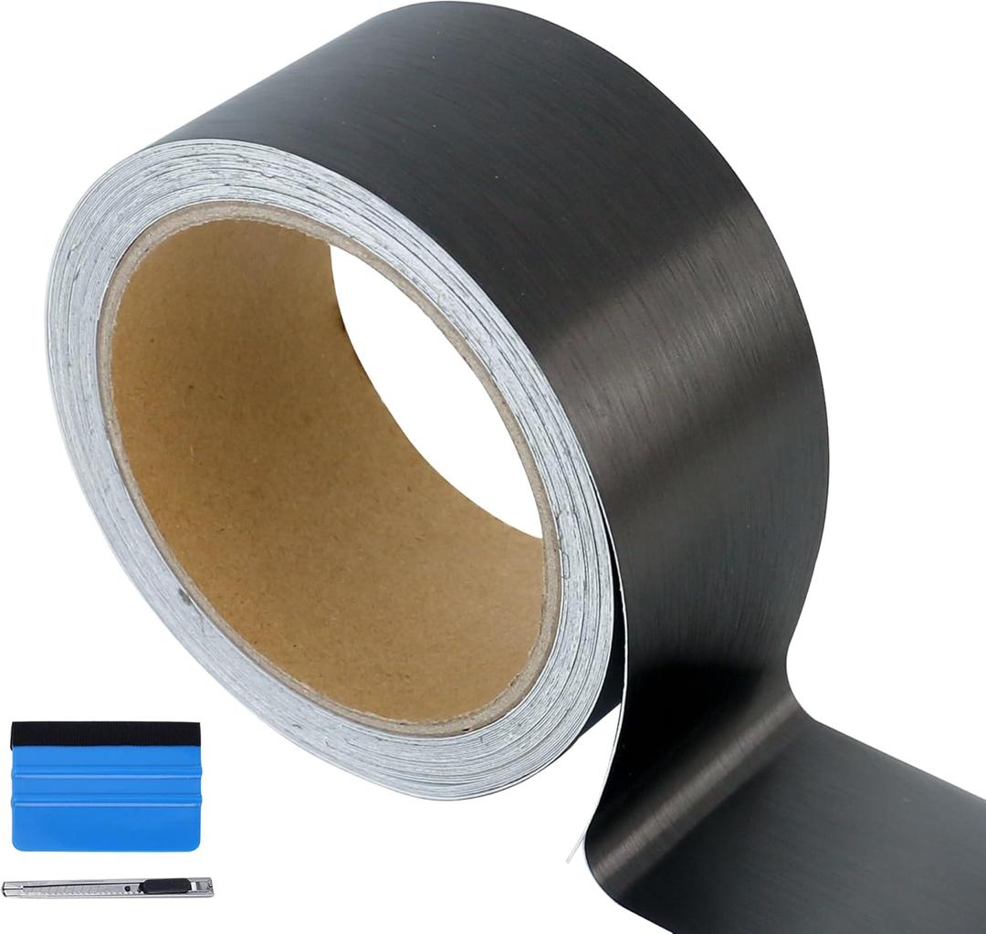 LZLRUN Free Tool Kit Black Satin Metallic Brushed Vinyl Tape for Black Out Chrome Delete Window Trim Door Trim (2Inches x 30Feet)