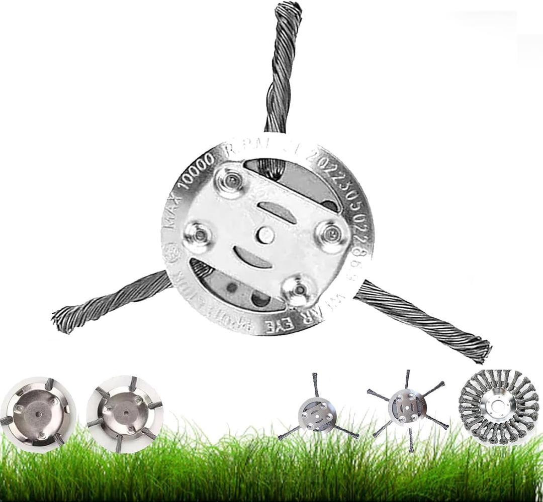 Steel Wire Grass Trimmer Head, 6 inch Universal Steel Wire Trimmer Head, Wire Trimming Head for weedeater, Tool-Free Installation (3 Blades)