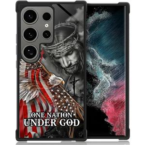Case for Samsung Galaxy S25 Ultra 6.9",Four Corner Airbag Protection Design Soft Silicone Frame Personalized Pattern Case Compatible with Samsung Galaxy S25 Ultra for Men-Jesus Eagle Flag