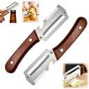 2 x 2PCS Multi-Functional Vegetable Peeler for Kitchen with Wooden Handle and Bottle Opener, 3 in 1 Stainless Steel Green Onion Slicer Kitchen Gadgets Tool for Fruit Veggie Potato Pumpkin Apple Carrot