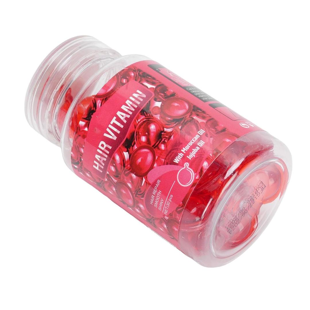 Brrnoo 30 Count Hair Serum Capsules, Hair Oil Capsules Moisturizing for Nourishing Frizzy Dry Damaged with Moisturizing Ingredients Red