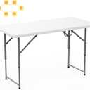 SKOK 330lbs Folding Picnic Table 4/6/8 Foot Adjustable Height, 4/6/8FT Plastic Table Portable w/Handle, Utility Commercial Craft Sewing Card Table w/Heavy Duty Frame for Party Events