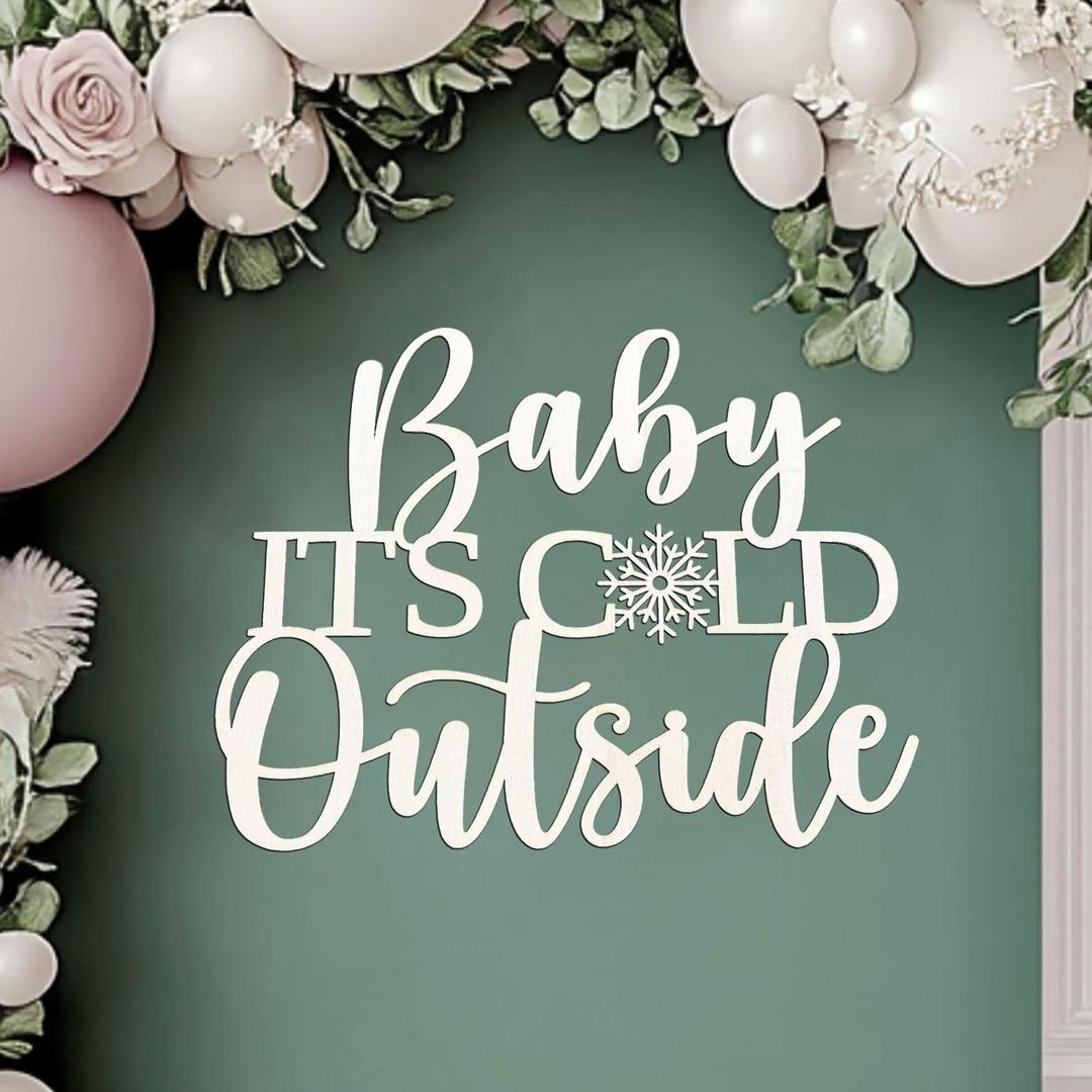 Baby Its cold outside Sign for Baby Shower backdrop wall decorationChristmas Sign Party Wall Art DecorationWooden Winter Theme Decor with Snowflake(14.1711.42in)
