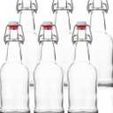 SureSave Beer Bottles with Easy Swing Cap | 16 Oz Clear Glass Bottle Set with Airtight Lid for Kombucha, Carbonated Drinks, Brewing, and Fermenting (Only5Pack) 1 broken