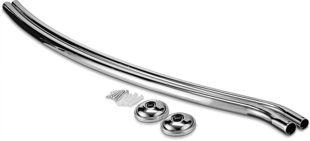 Home Basics Wall Mounted Curved Shower Rod Extendable/Adjustable 42 to 72 Length for Customized Fit , Non Rust, Hardware Included, Adds Up to 5 Inches of Shower Space Chrome