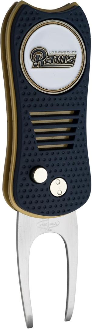 Team Golf NFL Los Angeles Rams Retractable Divot Tool with Double-Sided Magnetic Ball Marker, Features Patented Single Prong Design, Causes Less Damage to Greens (One Size, Multi Team Color)
