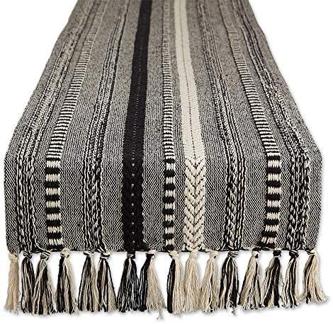 DII Farmhouse Braided Stripe Table Runner Collection, 15x72 (15x77, Fringe Included), Black