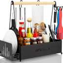 Grill Caddy, BBQ Caddy for Outdoor Grill with 2 Paper Towel Holders, Picnic Condiment Utensil Caddy for Outdoor, RV Essentials, Tailgating Grilling Accessories, Camping Kitchen Essentials