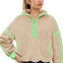Yanekop Womens Quarter Zip Pullover Sherpa Fleece Jacket Oversized Zip Up Sweatshirt Half Zip Pullover Fuzzy Outerwear, Size Small