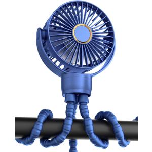 Portable Stroller Mini Fan, Small Rechargeable Personal Cooler w/ 360 Rotation, 3-Speed, Battery Powered Stroller Accessories, Baby Essentials for Car Seat, Crib, Bike, Treadmill, Denim