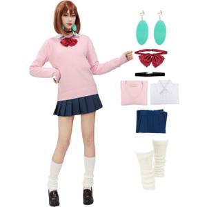 C-ZOFEK Ayase Cosplay Costume Full Set Uniform Outfits Shirts Pullover Skirts Earring for Adult Women Halloween Party (Small, Pink)