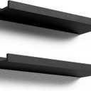 Floating Shelves Wall Mounted Set of 2, Modern Black Wall Shelves for Storage with Lip, Display Picture Ledge Shelf for Wall Decor Bedroom Living Room Bathroom Kitchen (15.7 In)