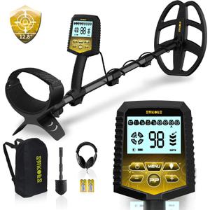 SAKOBS Metal Detector for Adults, Professional Foldable Waterproof Metal Detector with 11" IP68 DD Coil, Backlit LCD Target ID, 12.8" Deep Search Gold Detector, Lightweight Beach Metal Detector
