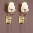 Yosoan Indoor Boho Retro Wall Sconce Set of 2, Vintage Industrial Brass Antique Hardwired Champagne Bronze Flared Fabric Shade for Bedroom Living Room Library Entry Hallway Light Decor(Antique)