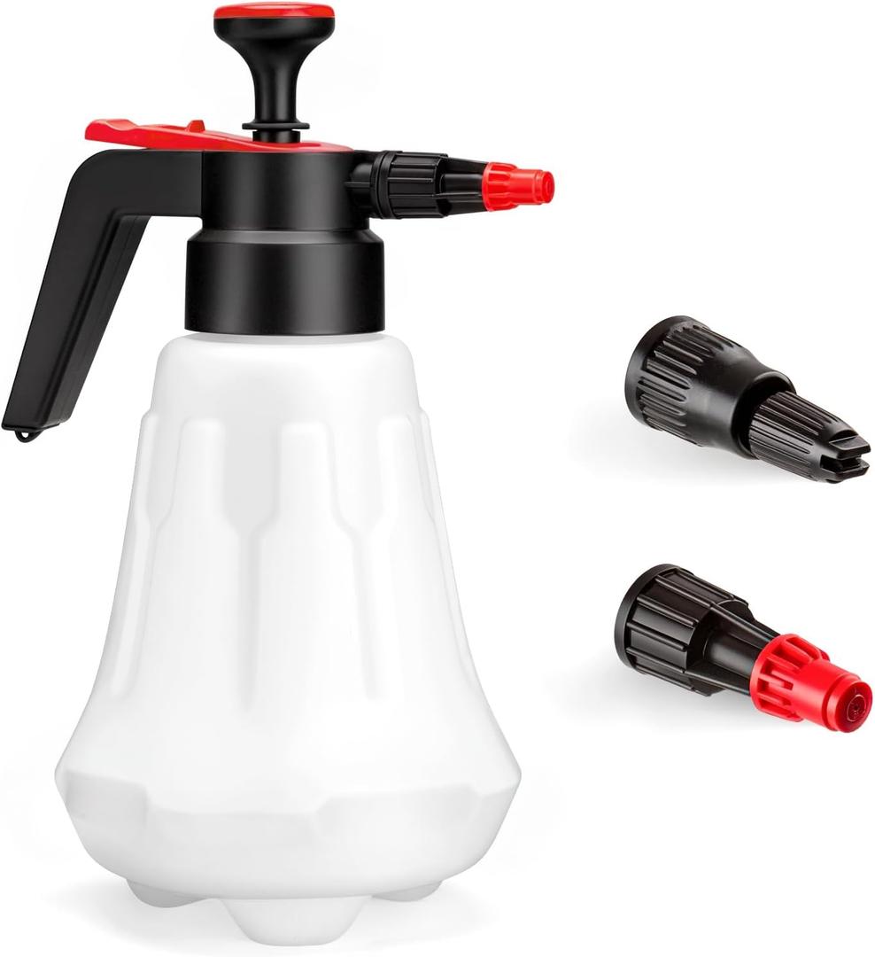 0.26 Gallon Foam Pump Sprayer, 1.5 Liter Car Wash Snow Foam Blaster, Hand Pressurized Soap Sprayer with Two Adjustable Nozzle for Car Detailing, Garden Watering, Weeds Spraying
