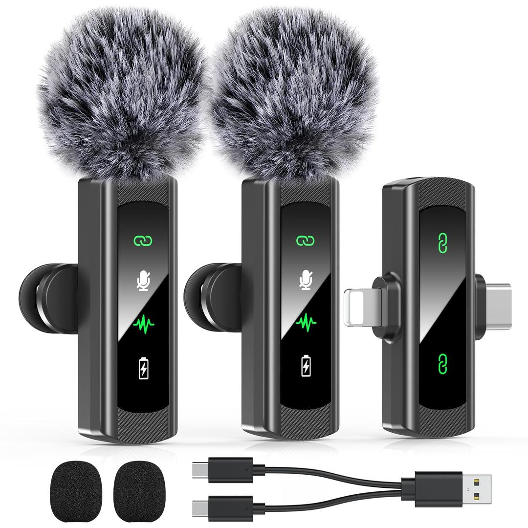 2 IN 1 Model J4 Mini Wireless Lavalier Microphone for iPhone 15 16, iOS and Android Devices - Noise Reduction Lapel Mic for Recording, Clip on Omni Lav Mic for Video Recording, Tiktok, Youtube, Vlog