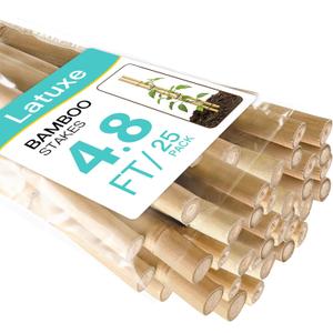 Bamboo Stakes 4.8FT, Approx 5ft Plant Stakes, Garden Stakes 25pcs Specifically Designed for Climbing Plants, Ideal for Tomatoes, Beans, Cucumbers, Peppers, Vines, and More Plant Growth