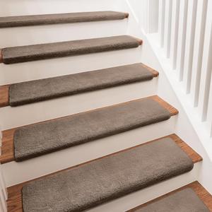 PURE ERA Bullnose Carpet Stair Treads Ultra Plush Brown 14 Pcs, 30 x 9.5 inch