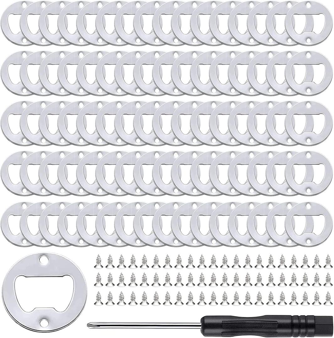 moonoom 80Set DIY Bottle Opener Insert Kits, 80 Rustproof Metal Bottle Opener Inserts + 160 Screws + Screwdriver, Silver 80