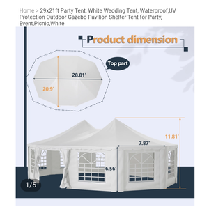 29x21ft Party Tent, White Wedding Tent, Waterproof,UV Protection Outdoor Gazebo Pavilion Shelter Tent for Party, Event,Picnic,White