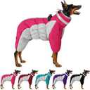 MIGOHI Full Body Coat, Reflective Warm Winter Coat With Harness, Turtleneck Fleece Jacket for Small Medium Large Dogs, Four-Legged Windproof Waterproof Snowsuit With Zipper 18 Pink Grey
