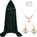 5PCS Halloween Witch Costumes Set Vampire Cloak Reversible Cape Hat Broom Socks Gloves Halloween Cosplay Party