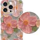 Jusy Case for iPhone 11 Pro Max, Colorful Retro Oil Painting Printed Flower Laser Blue Glossy Pattern Cute Curly Wave Phone Case Soft TPU Cover for Girly Women -Green (Green Without Bracelet)