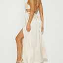 Women's Satin Cowl Neck Backless Maxi Dress Sexy Tie Back Spaghetti Strap Ruched Wedding Guest Slit Long Dresses (M)