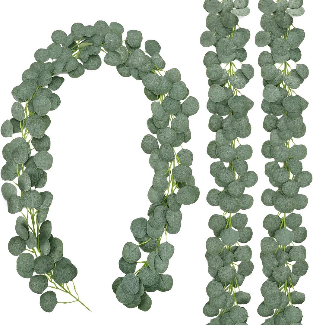 CEWOR 3 Pack Artificial Eucalyptus Garland 146 Leaves Greenery Silk Leaves Vines Artificial Silver Dollar Eucalyptus Plants for Wedding Party Home Decoration