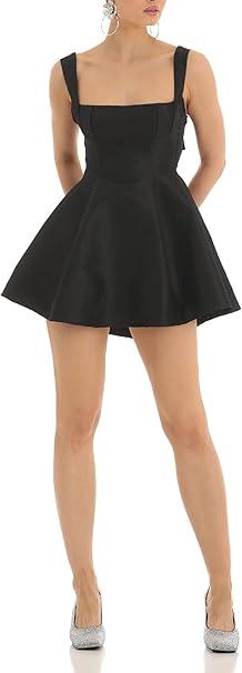 Women White Graduation Dress Summer Backless Bow Tie Bodycon Mini Dresses Y2k Square Neck Short Dresses for College S