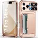 BXYJY for iPhone 17 Pro Max Case Wallet with Screen Protector (Tempered Glass), Slide Camera Cover, Card Holder (4-5 Cards), Military Grade Heavy Duty Men Women Case for iPhone 17Pro Max, Rose Gold