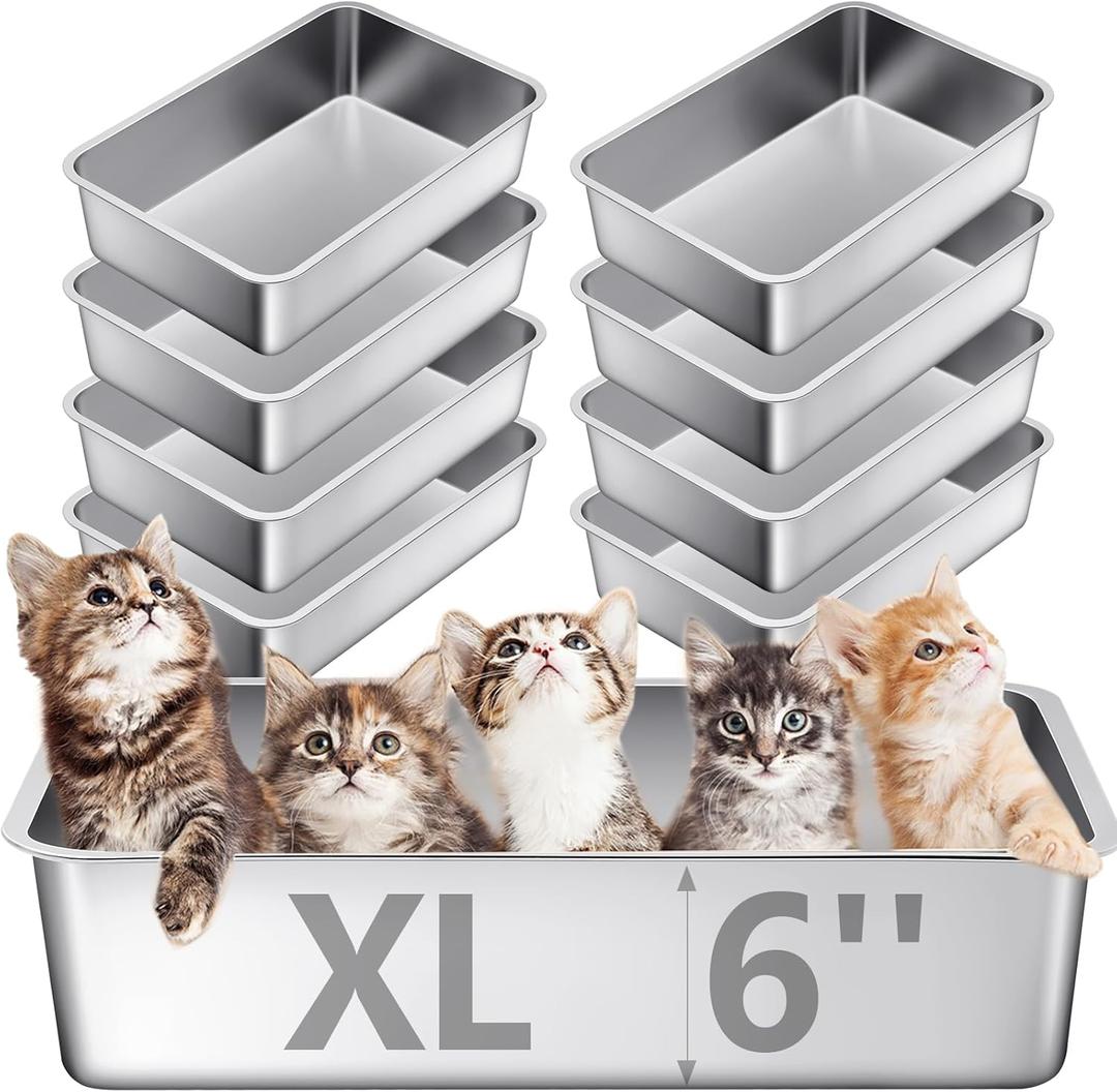 Tioncy 1 Pack Stainless Steel Litter Box for Cat,23.5 x 15.5 x 6 Inch Extra Large Metal Litter Box Non Stick Litter Pan with High Sides Never Absorbs Odor, Rustproof for Cat Dog